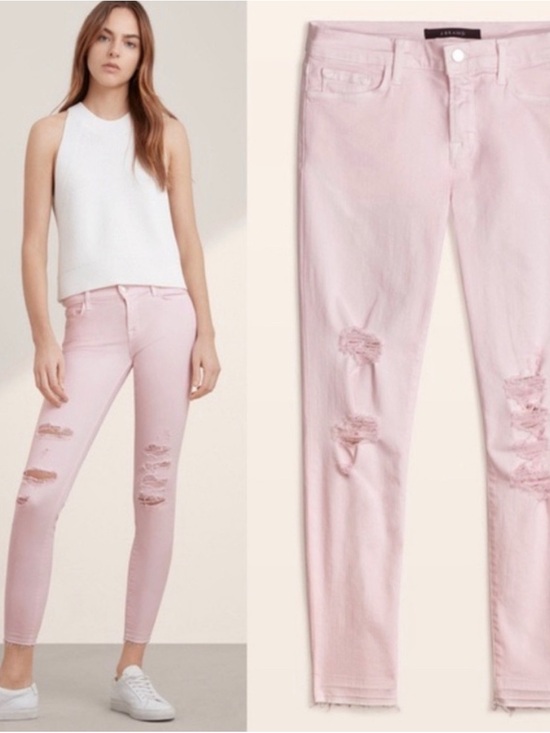 J Brand Denim - J Brand Pale Pink Cropped Distressed Raw Hem Jeans Size 25
